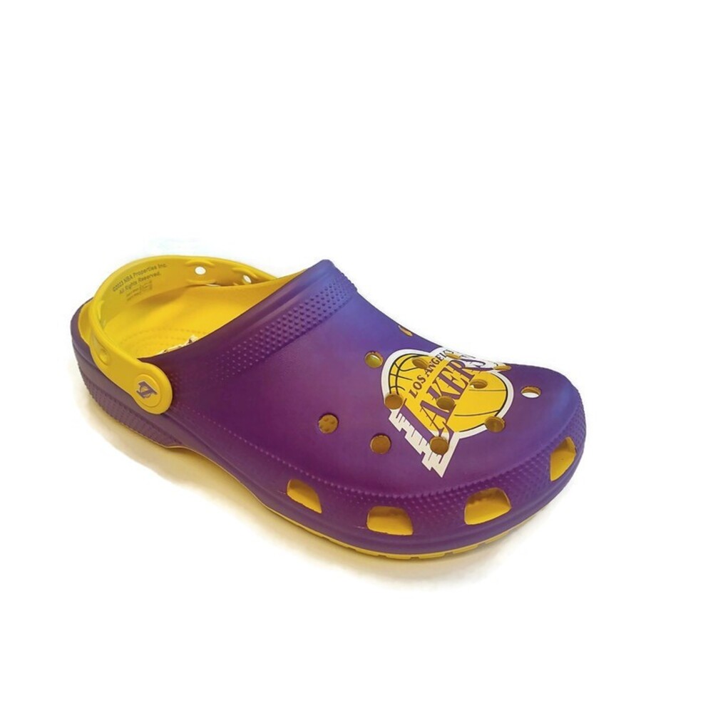 CROCS Mens 7 Womens 9 Slip On Clogs Los Angeles Lakers Sandals Shoes Purple Gold